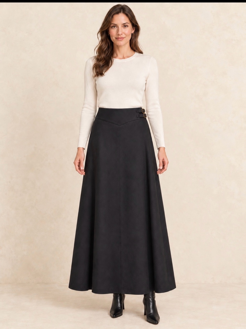 Lauren Ralph Lauren Black Maxi Skirt with Double Buckle Waist size 4
